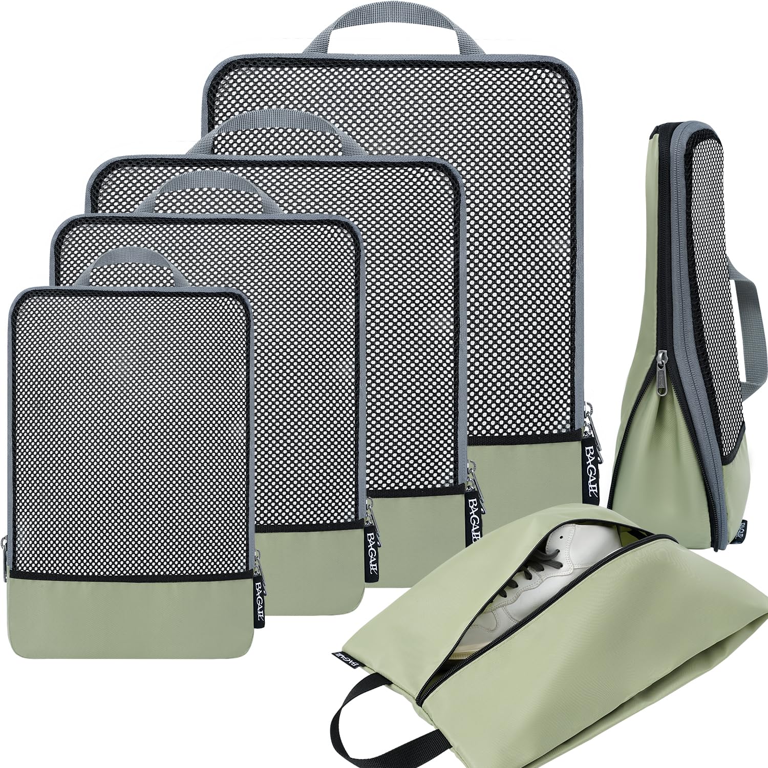 BAGAIL 4 Set/6 Set/8 Set Compression Packing Cubes Travel Accessories Expandable Packing Organizers (Half Mesh, 6-Black)